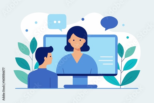 Online Consultation with Doctor on Computer Screen Telemedicine Concept Illustration