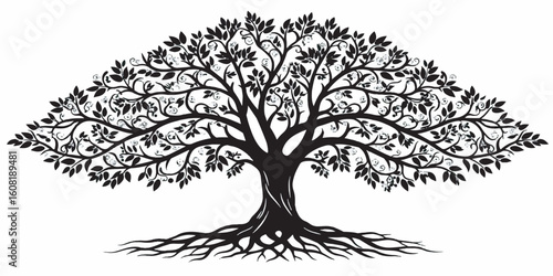 Black and White Family Tree Vector Illustration