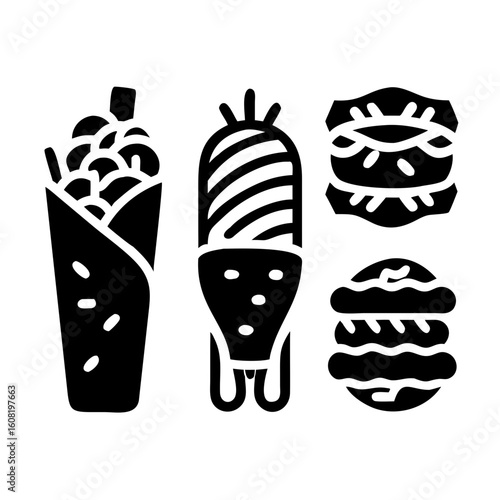Black and white shawarma icons doner kebab food