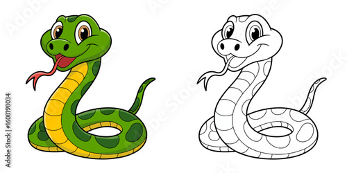 Green cartoon snake with yellow belly illustration