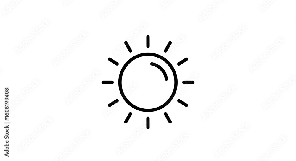 Obraz premium Sun icon line art. Minimalist vector symbol for weather, brightness, and summer concepts. Isolated graphic element.