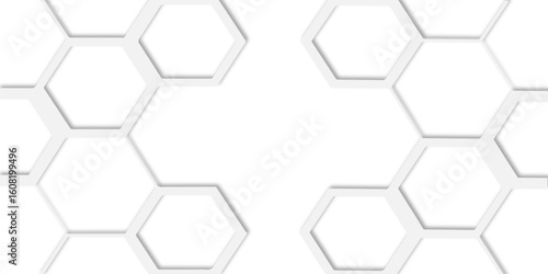  white hexagons arranged in a repeating honeycomb structure design creating a modern and abstract geometric design for visual appeal.