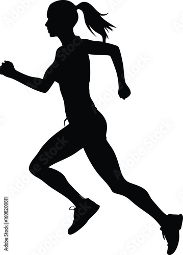 Running Woman Silhouette Vector, Athletic Female Jogger in Motion Clipart Illustration