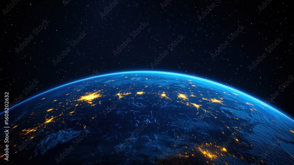 Naklejka premium Earth from Space: A Glimpse of Nighttime Cities