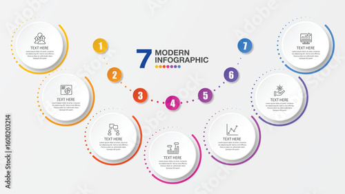Basic infographic design 7 options or steps. Infographics business concept.