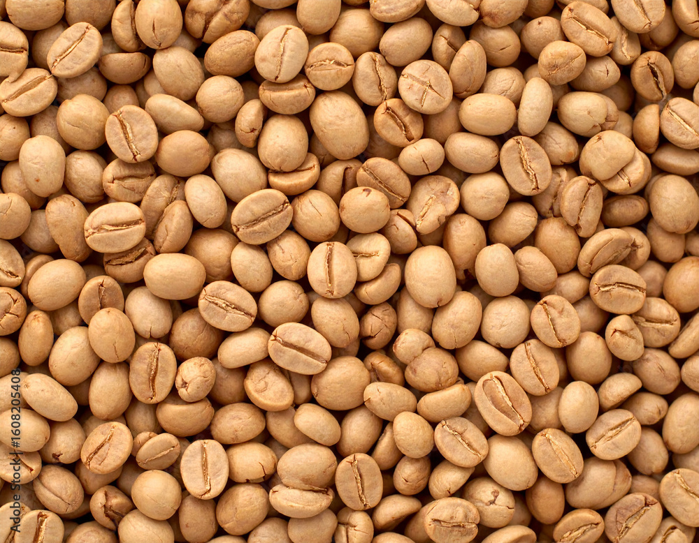 Closeup of Light Brown Raw Coffee Beans Background Closeup of Light Brown Raw Coffee Beans Background