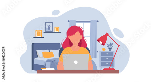 Woman working from home on laptop, perfect for remote work, work from home, and freelance lifestyle blogs or websites.