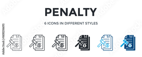Penalty Icon In Different Style Vector Illustration. Designed In Thin Line, Regular Line, Bold Line, Glyph, Color Line, And Color Glyph Style Can Be Used For Web