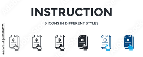 Instruction Icon In Different Style Vector Illustration. Designed In Thin Line, Regular Line, Bold Line, Glyph, Color Line, And Color Glyph Style Can Be Used For Web