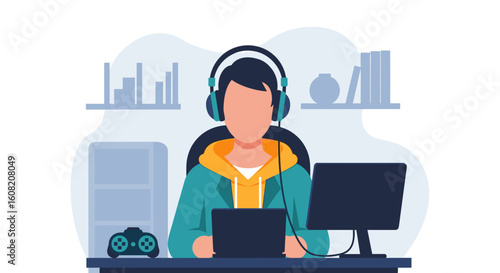 Gamer playing video games at home, perfect for blogs or articles about esports and gaming.