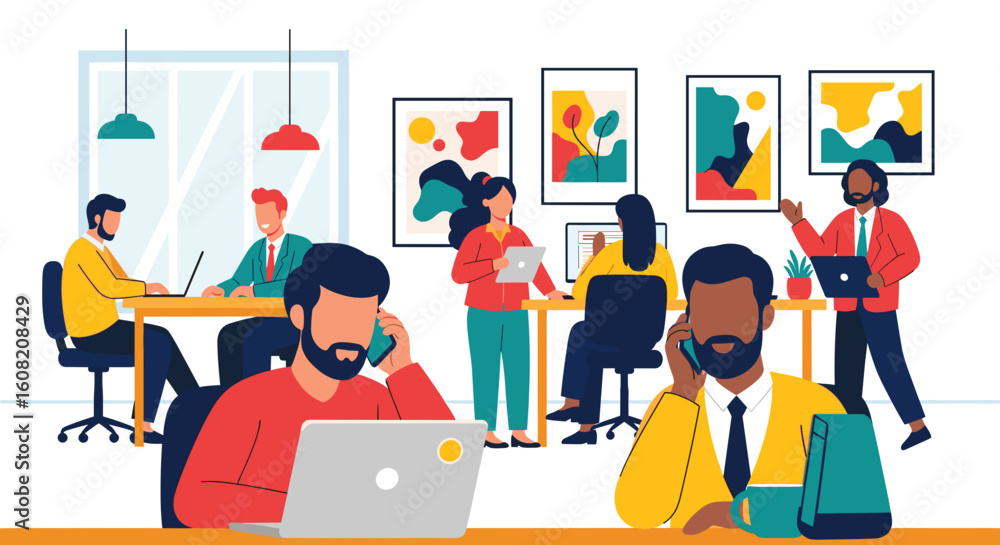 Naklejka premium Diverse team of professionals working in a modern office, perfect for website banners or business brochures.