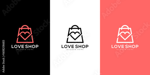 love shop bag logo vector design premium