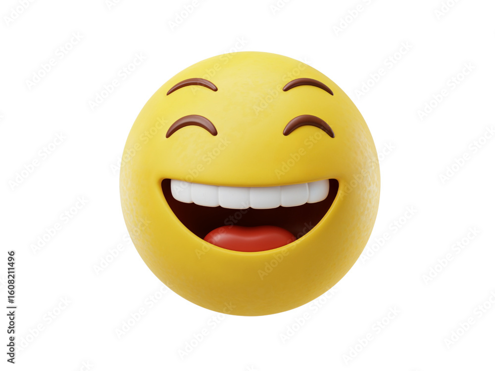 A bright yellow emoji face with closed eyes and a wide open mouth showing teeth and tongue isolated on transparent background A bright yellow emoji face with closed eyes and a wide open mouth showing teeth and tongue isolated on transparent background