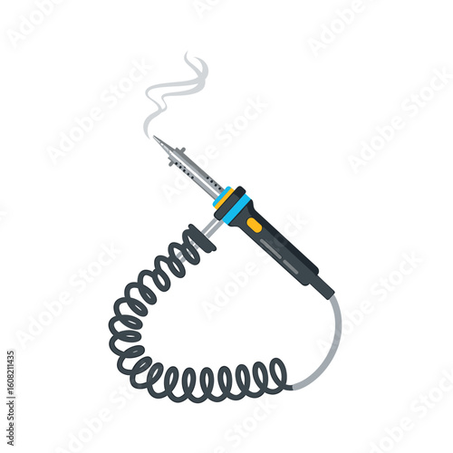 A vector illustration of a soldering iron with smoke emitting from its tip.
