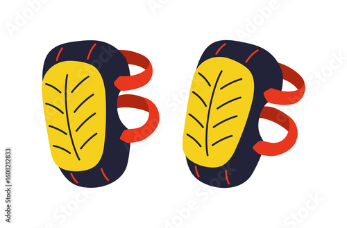Protective knee pads for athletes or workwear for builders vector illustration. Professional design modern protect worker safety knee pad footwear for builder, mechanic, plumber, carpentry