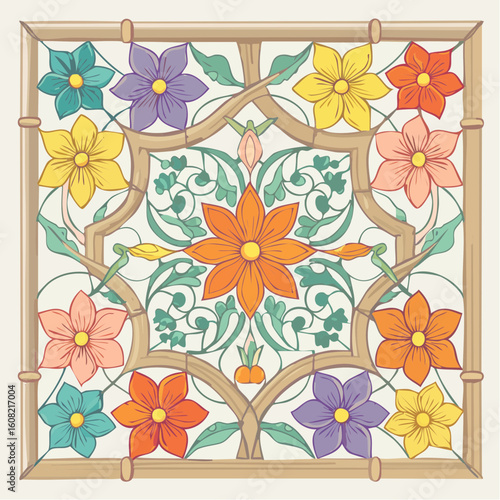 Wallpaper Mural floral vine trellis panel on 1200×1200 px at 300 dpi, cmyk, pocket pockets for leaves Torontodigital.ca