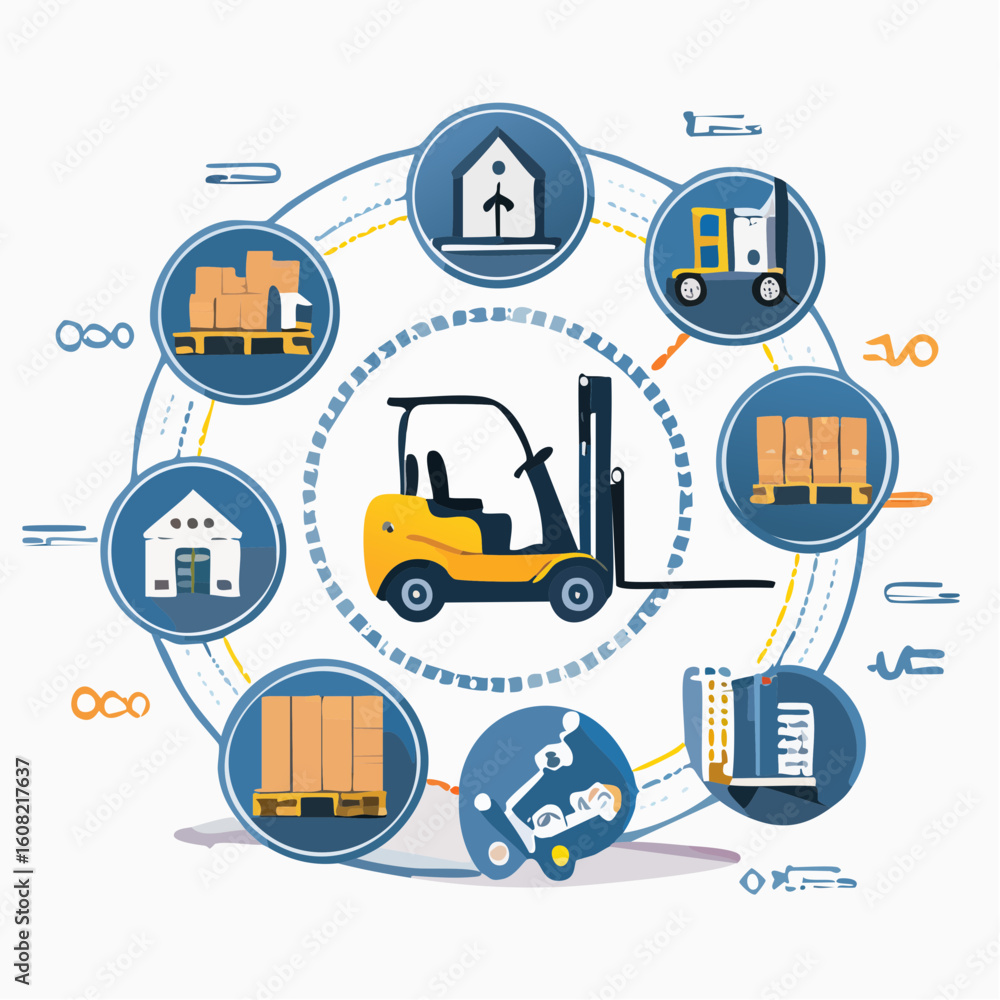 custom made wallpaper toronto digitalForklift at center of warehouse logistics network, showing efficient material handling and supply chain processes.