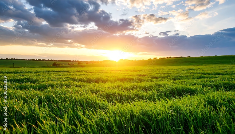 Lush green field at sunset Lush green field at sunset