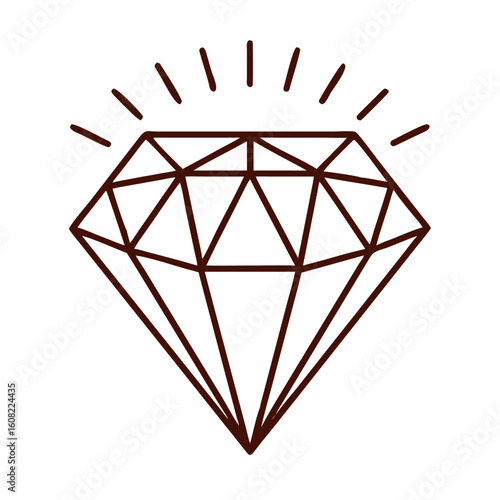A meticulously crafted, outlined diamond illustration, its facets catching and radiating light in a graphic representation of preciousness.