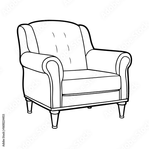 An elegant and classic armchair featuring a timeless design. Simple lines accentuate its comfortable form and inviting presence.