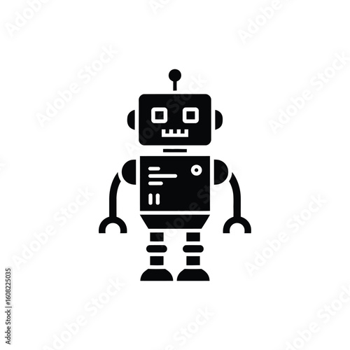 Simple black silhouette of a retro robot character