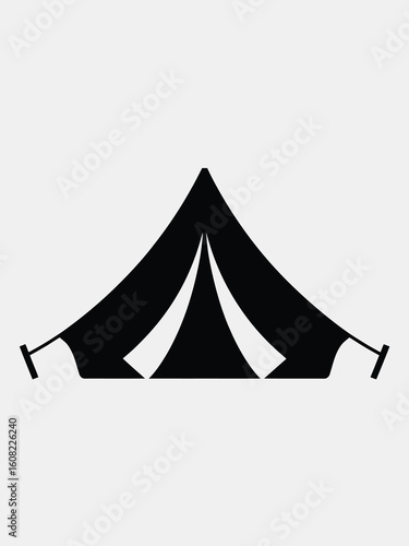 Simple black silhouette of a vintage canvas camping tent