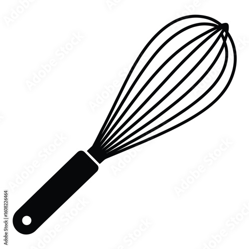 Simple black silhouette of a wire whisk on a white background