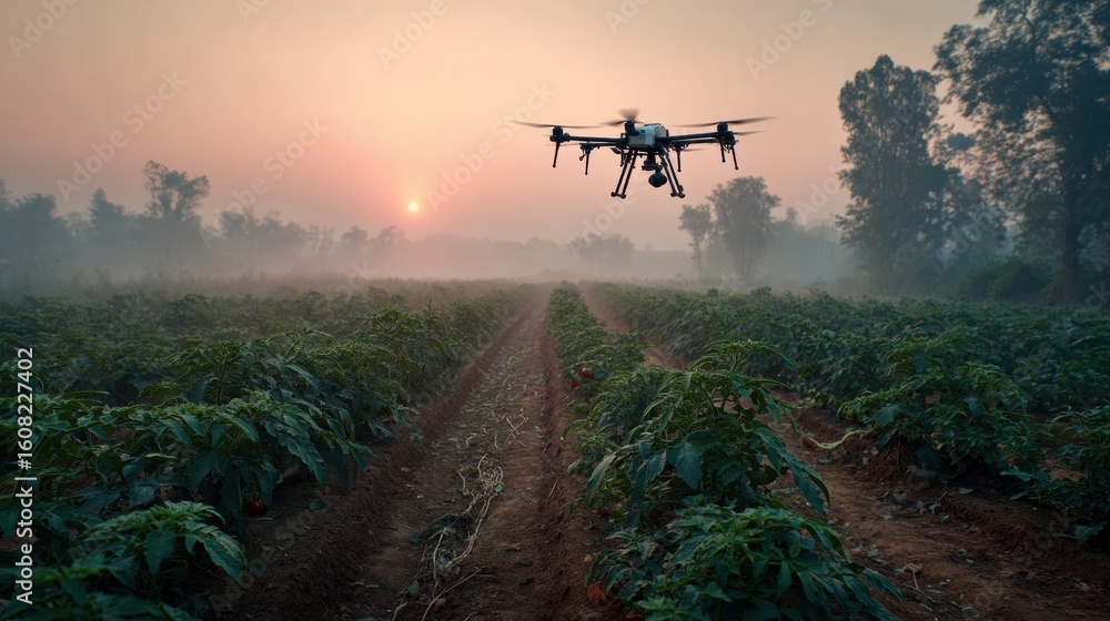 Fototapeta premium Aerial View of Vibrant Green Crop Fields Captured by Drone Showcasing Agriculture and Nature Beauty