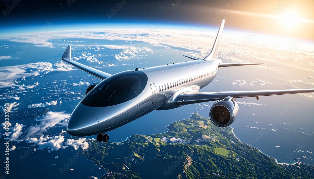 Fototapeta premium An aircraft in flight, high above the clouds, symbolizing air travel and adventure