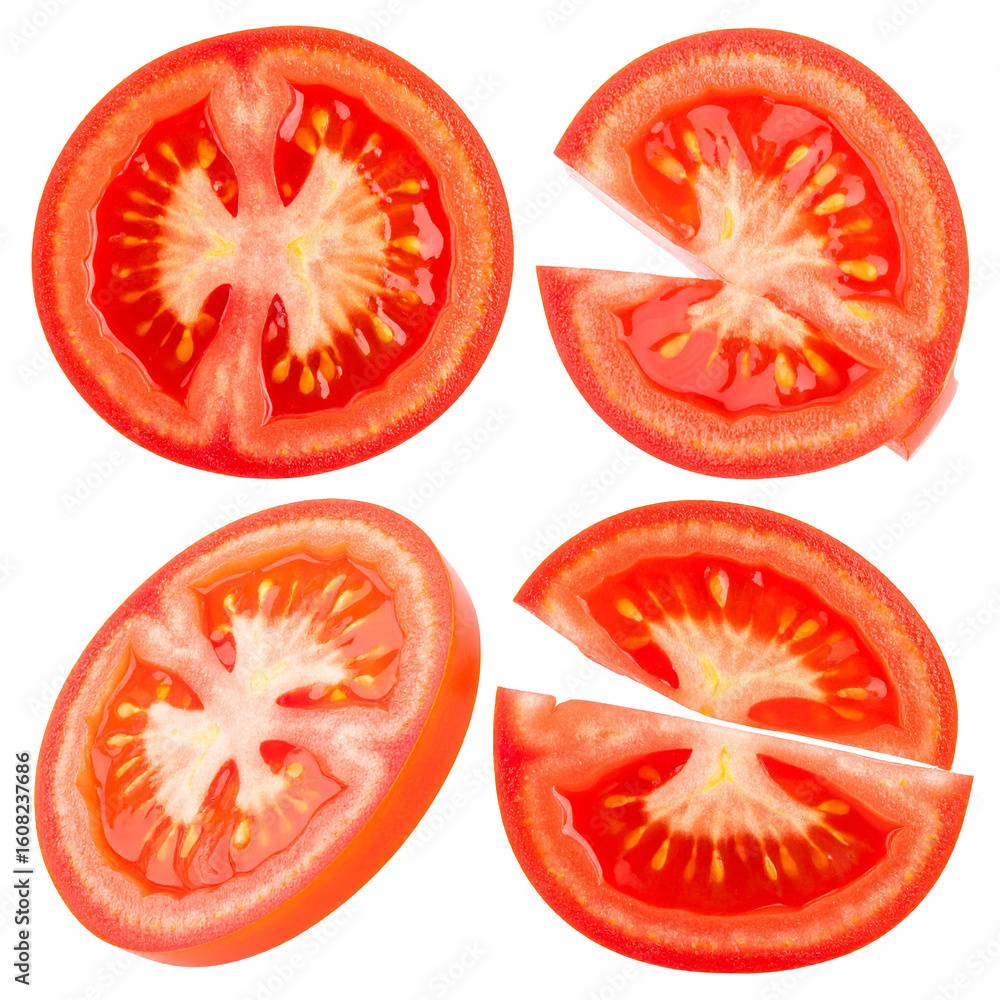Tomato Slices: A macro photograph offers an intimate exploration of vividly colored tomato slices. Tomato Slices: A macro photograph offers an intimate exploration of vividly colored tomato slices.