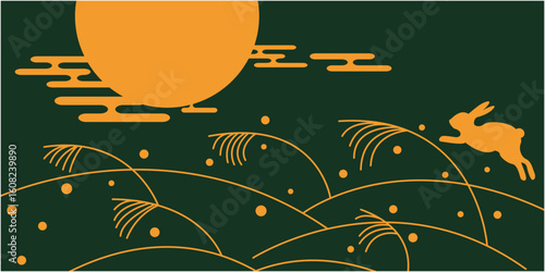 Mid Autumn festival illustration. Asian traditional pattern decoration background for Mid Autumn festival. Vector illustration.
