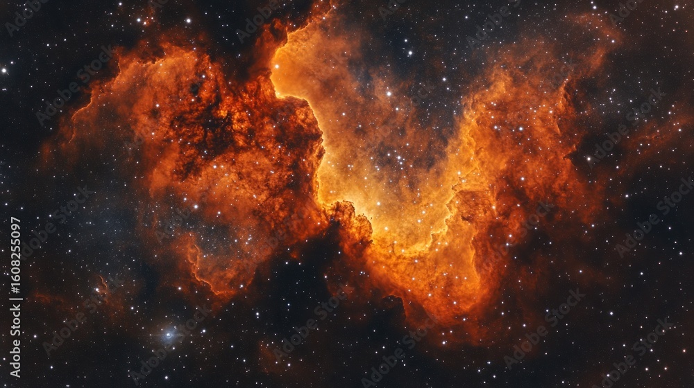 Naklejka premium Fiery nebula swirls in deep space
