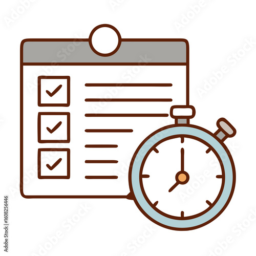 A conceptual representation of time management and task completion, symbolized by a timer set beside a checklist.
