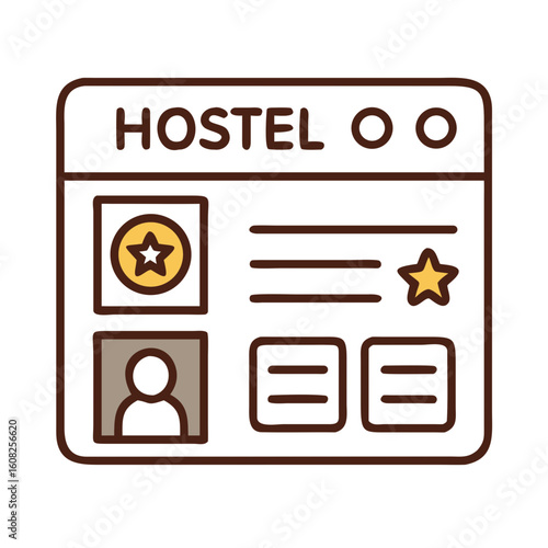 An icon depicting hostel with star ratings, and human sign.