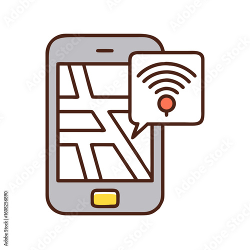 A smartphone displays a digital map with a wifi signal, illustrating the connected world. it's designed to communicate the convenience and connectivity of modern mobile technology.