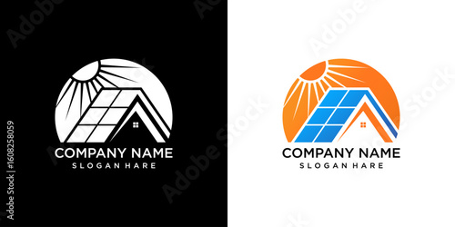 house with solar panels and sun