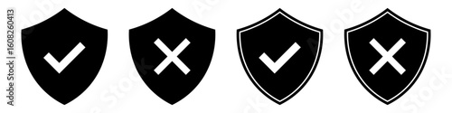 Black and White Shield Icons with Tick and Cross for Minimal UI and Interface Design-05