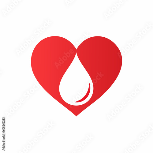 A stylized red heart with a white drop of liquid inside, symbolizing blood donation or health.