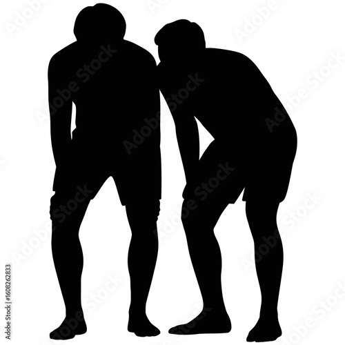 Two athletes resting silhouette image art