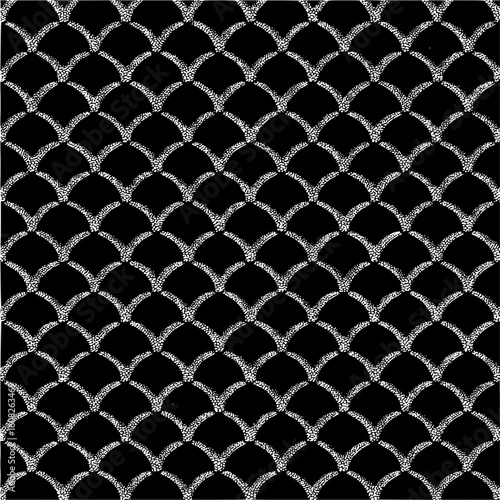 Repeating pattern of textured white arches forming a diamond grid on a black background surface design