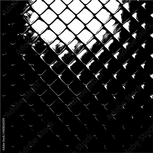 Black and white illustration of a textured surface with repeating diamond shapes and light reflections