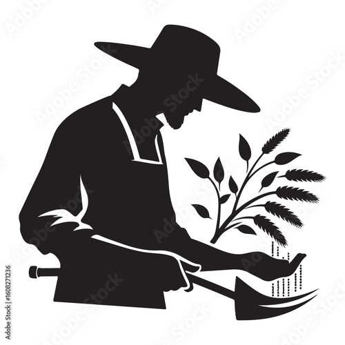 A black silhouette of a Farmer vector