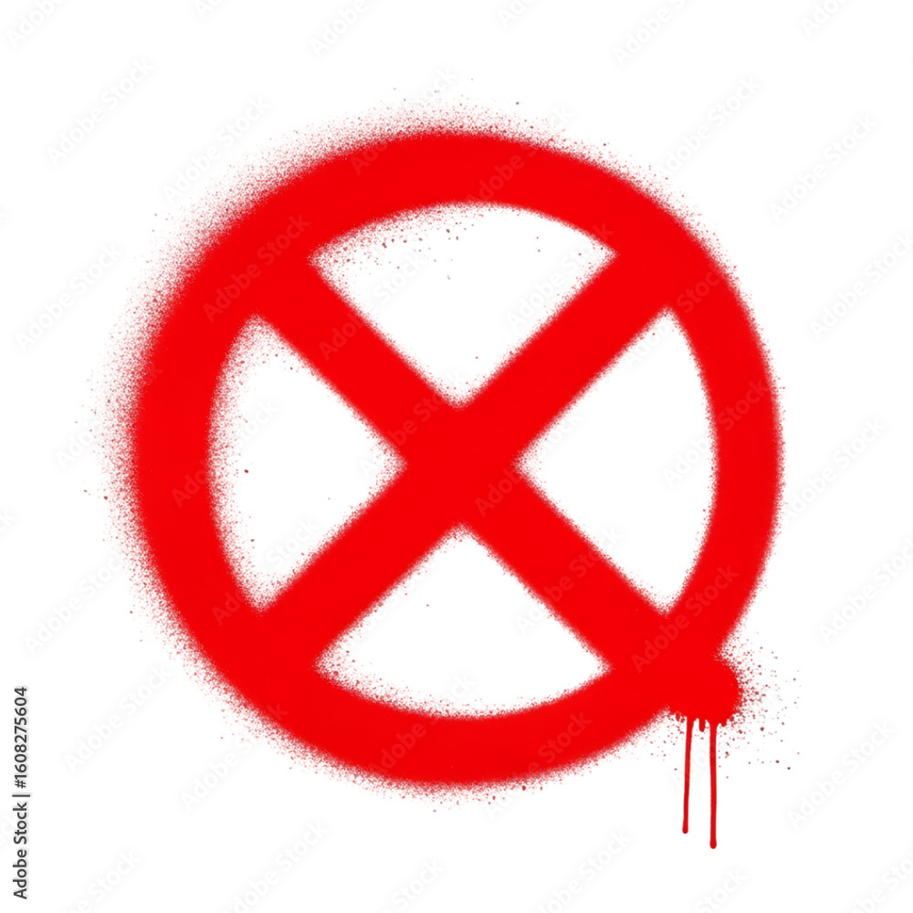 Obraz premium Red X in Circle Graffiti Style on Black Background with Drips