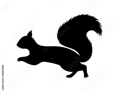 Silhouette of a black squirrel suitable for nature themed designs, wildlife websites, outdoor posters, and animal conservation materials.