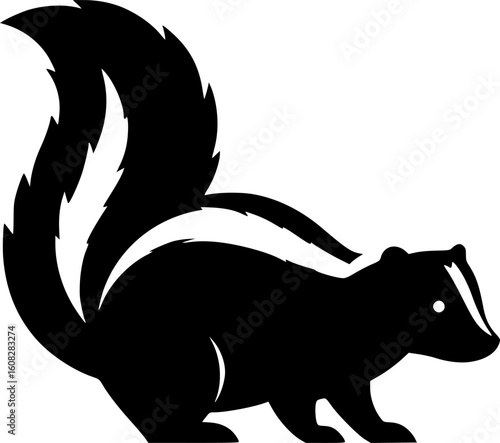 skunk silhouette line art vector illustration with a white background
