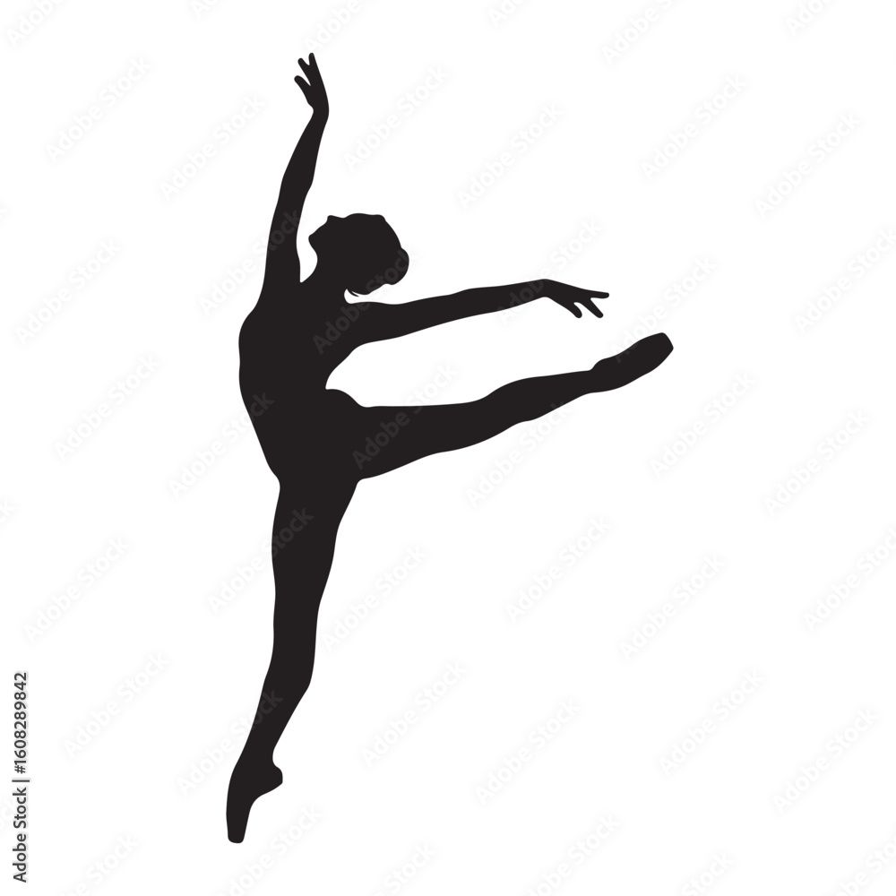 Fototapeta premium Elegant black silhouette of a female ballet dancer in a graceful jump pose
