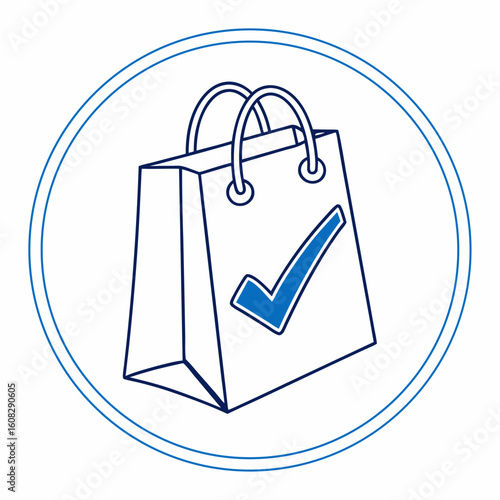 Shopping Bag with Checkmark Icon - Vector Illustration