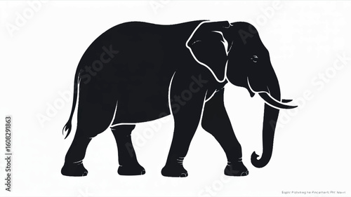 Elegant black silhouette of an elephant in profile facing right on a clean white background
