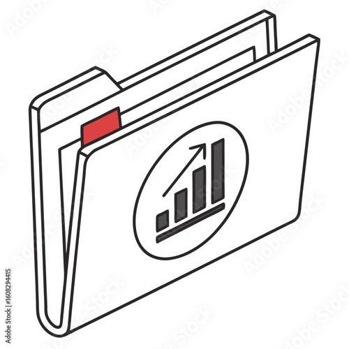 Business Data Folder Icon with Growth Chart and Upward Arrow Symbolizing Financial Progress and Analytics Report