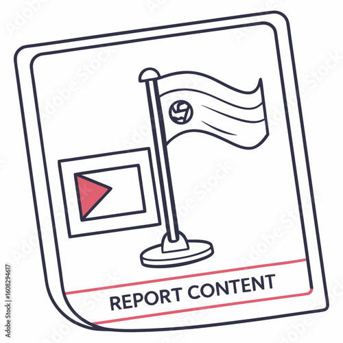 Digital Content Reporting Icon with Flag and Play Button for Online Safety and Community Guidelines
